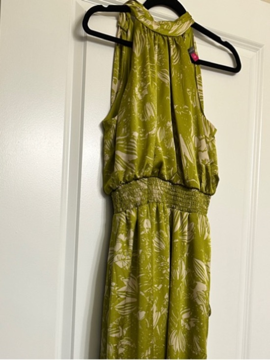 Vince Camuto Pants - Vince Camuto Olive Green Halter Floral-Print Jumpsuit